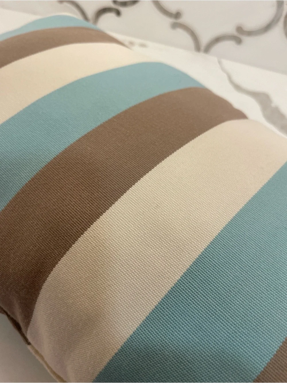 Striped Lumbar Throw Pillow in Blue, Cream & Brown